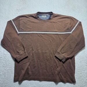 XG Shirt Mens XL Brown Waffle Knit Long Sleeve Striped Y2K Casual Streetwear
